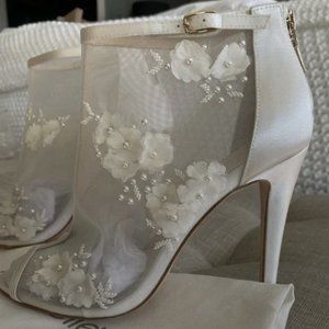 Never Worn Belle Peep Toe Bootie, Ivory, Size 8